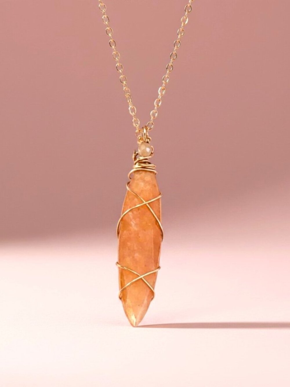 Sparkly Peach Moonstone wire wrapped in 14k Rose Gol Filled Wire